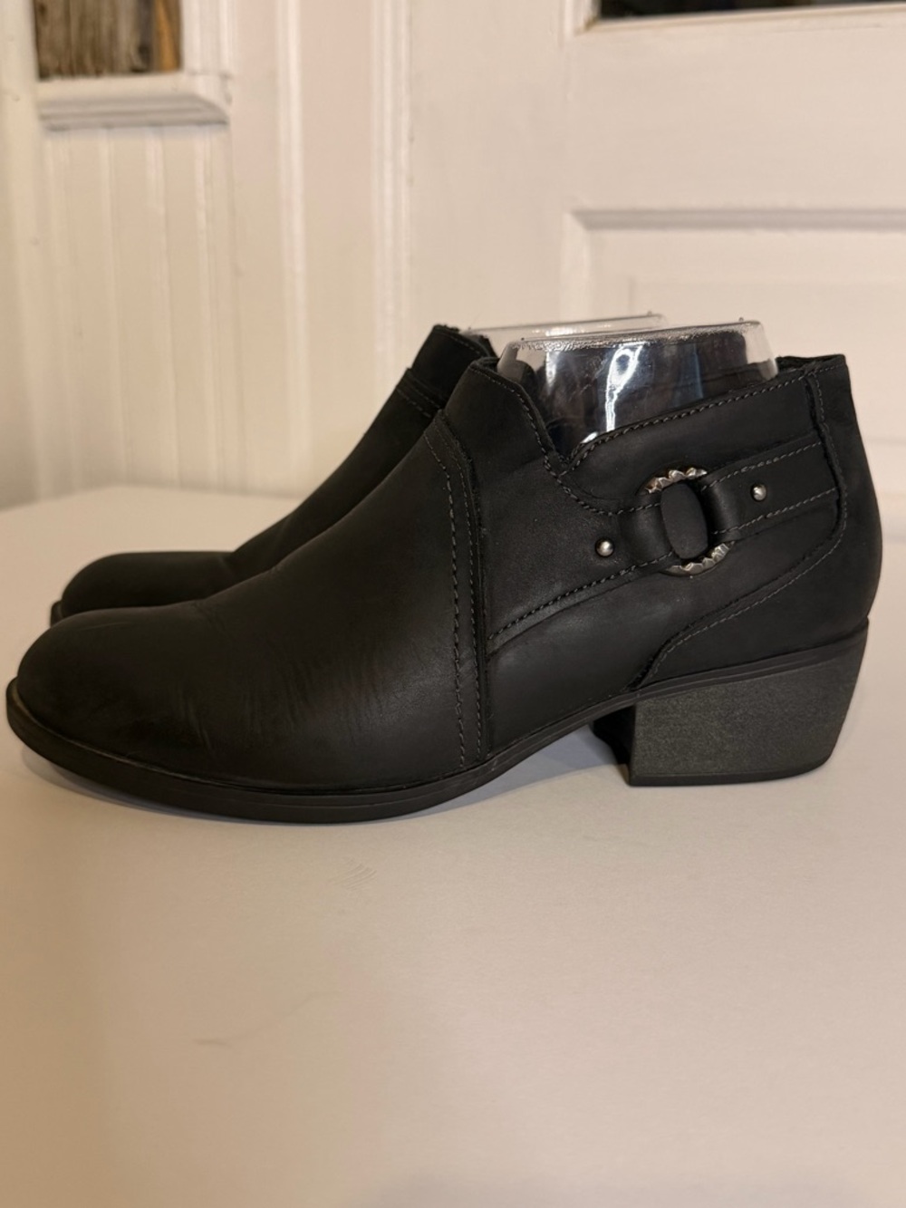 Black Leather Low Heel Ankle Boots